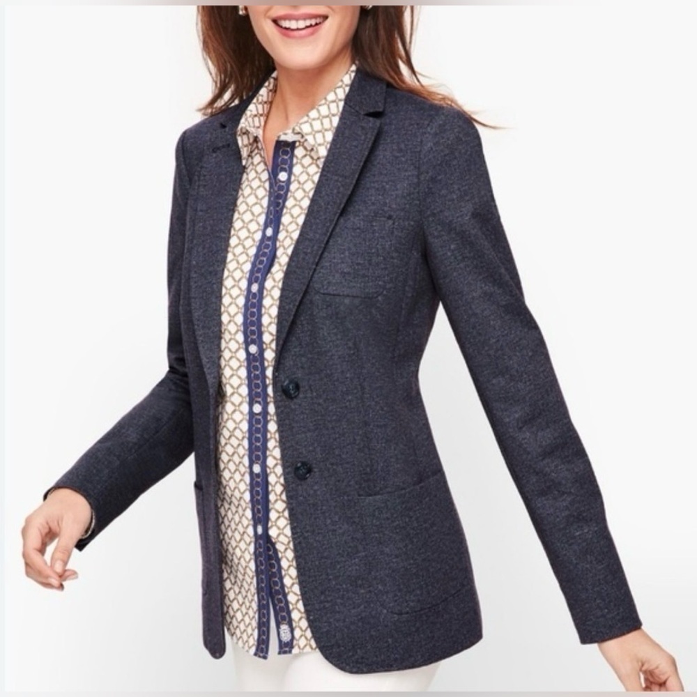 Talbots Women’s Aberdeen Knit Blazer Jacket - Twill Piqué Navy Sz 4